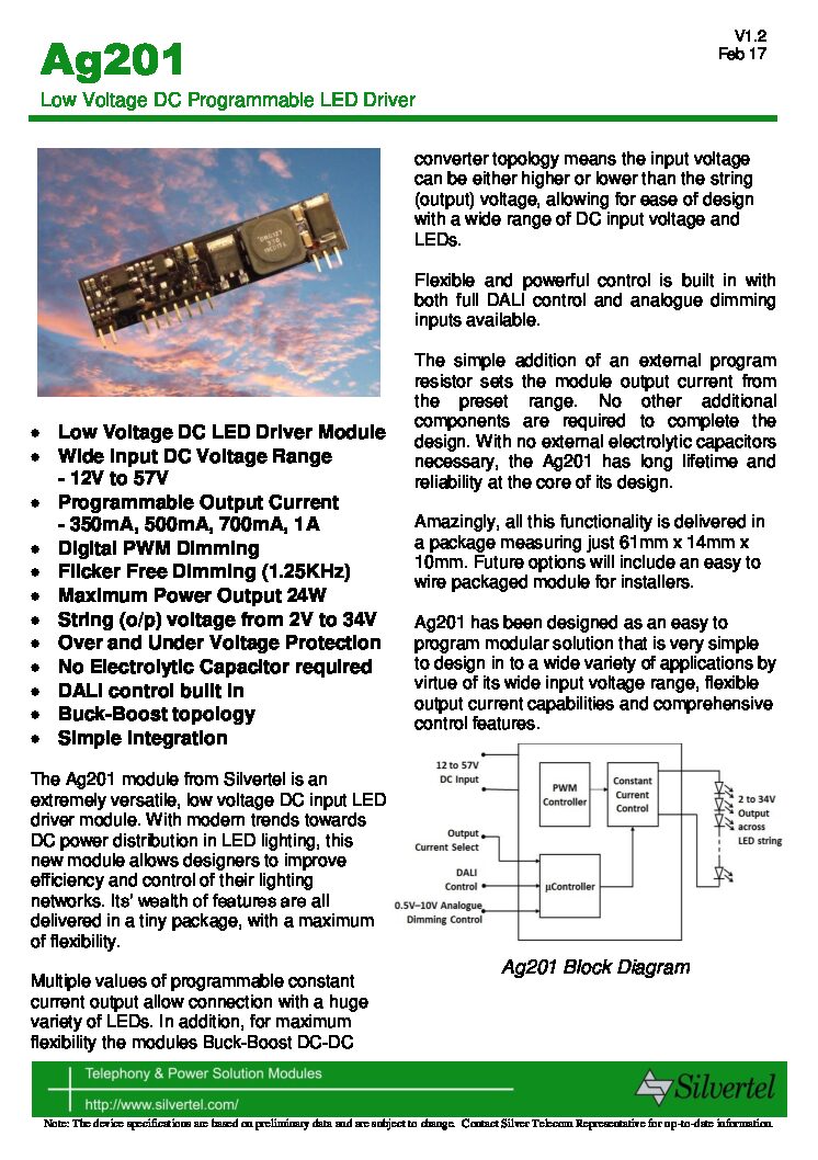 Ag201-shortform-Low-Voltage-LED-Driver
